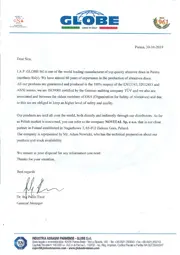 List polecający od firmy GLOBE po angielsku.